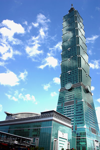 Decorative metal ceiling and metal wall panels in the Taipei 101 Shopping Mall